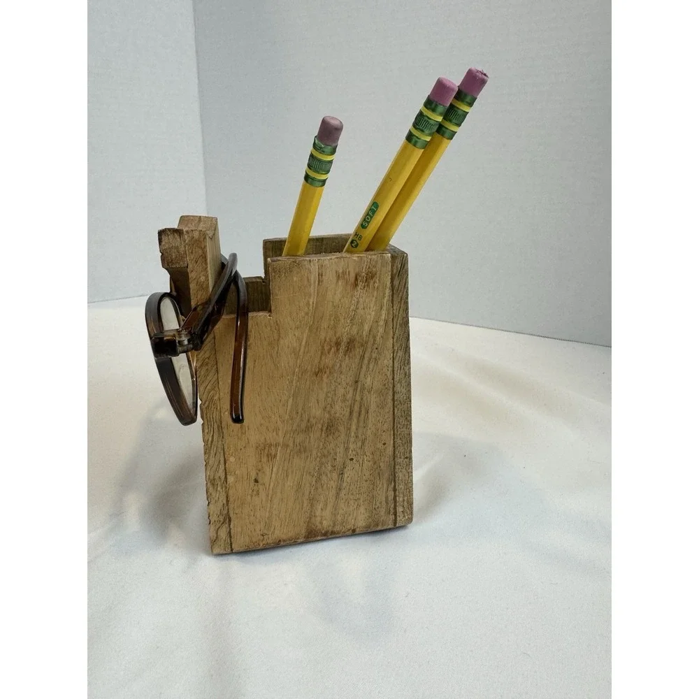Wooden Owl Pencil Eyeglass Holder Desk Organizer  Wood MCM style World Market